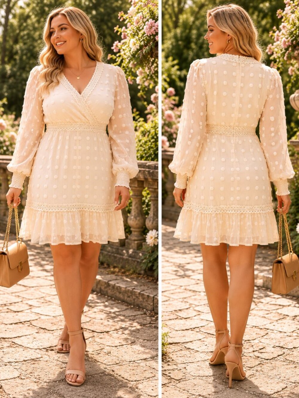 Lulus NWT Swiss Dot Lace Mini Dress |‎ Large | Cream Boho Romantic | B-1848